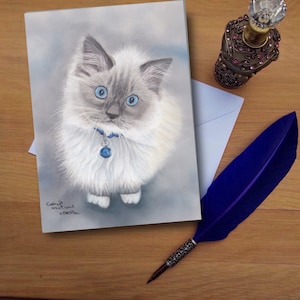 Carte de vœux de chaton ragdoll, cartes imprimées vierges de haute qualité à partir d’œuvres d’art originales dessinées à la main.