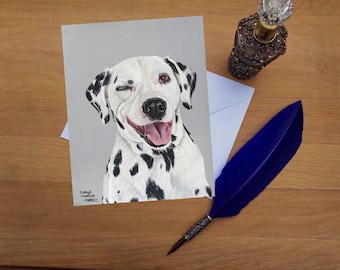 Dalmatian Greetings  Card, blank high quality printed cards from hand drawn fine art original.