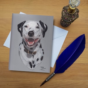 Tarjeta de felicitación dálmata, tarjetas impresas en blanco de alta calidad de originales de bellas artes dibujadas a mano.