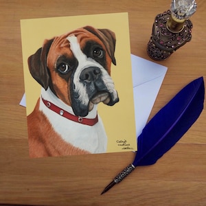 Tarjeta de felicitación de perro boxer, tarjetas impresas en blanco de alta calidad de originales de bellas artes dibujadas a mano.