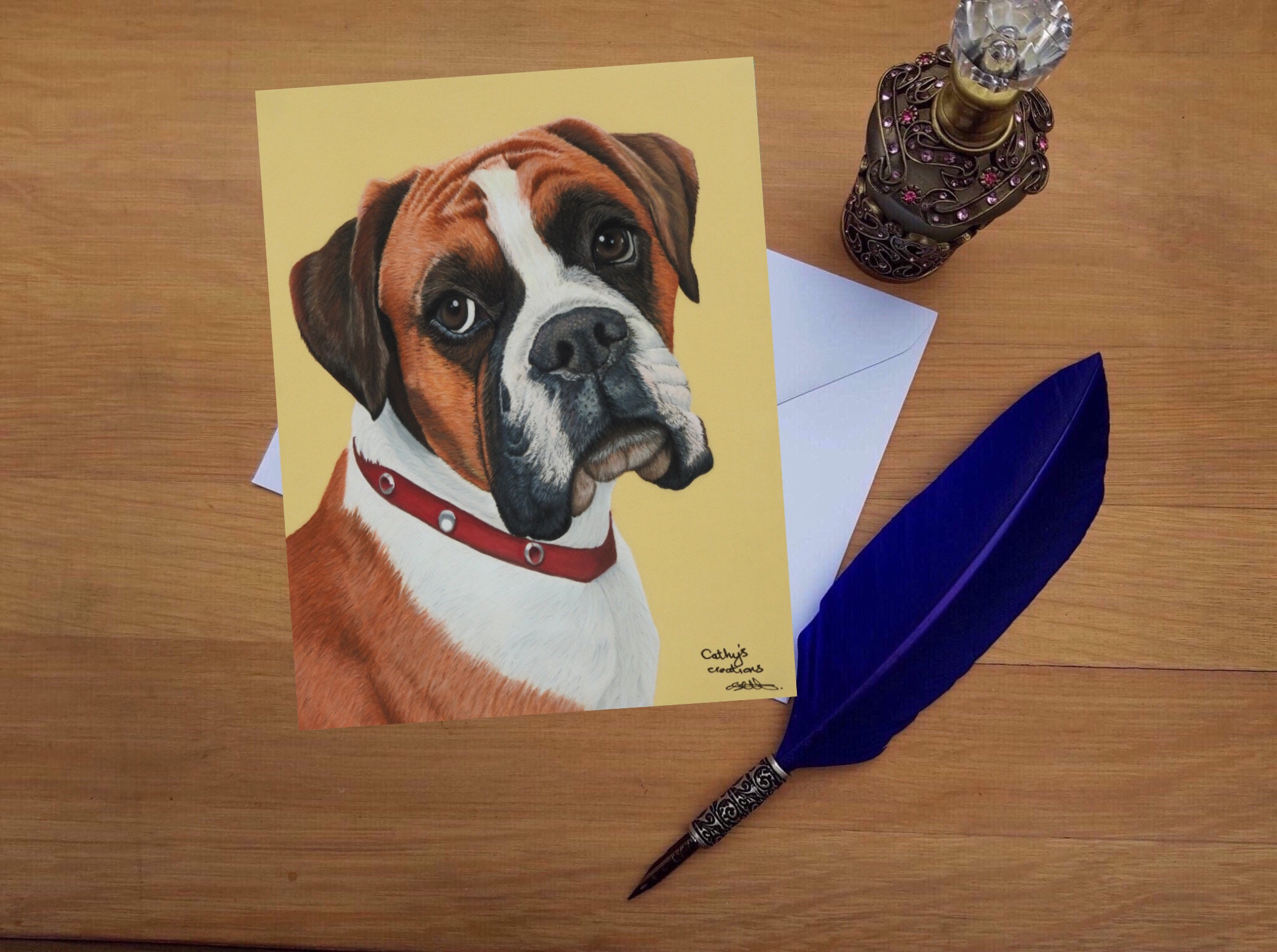 Boxer Dog Greetings Card,Blank high quality printed cards from hand drawn fine art original.