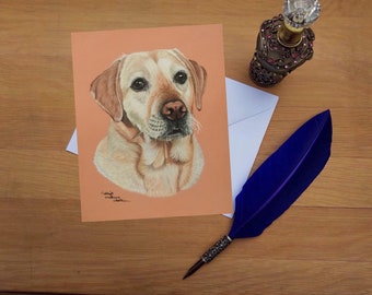 Yellow Labrador Greetings Card, blank high quality printed cards from hand drawn fine art original.