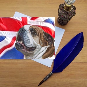 Cartão de cumprimentos do Bulldog Britânico, cartões impressos de alta qualidade em branco, originais de belas artes desenhados à mão.
