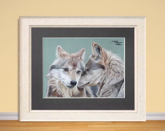 Wolf fine art Giclee print, from original hand drawn coloured pencil original artwork