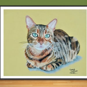 Impresión Giclée de bellas artes de gato de Bengala, a partir de una obra de arte original dibujada a mano con lápiz de color.