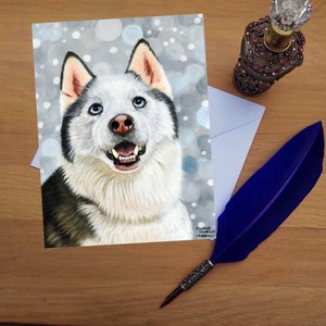 Tarjeta Husky Greetings, tarjetas impresas de alta calidad de originales de bellas artes dibujadas a mano.