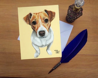 Jack Russell Terrier Greetings Card, blank high quality printed cards from hand drawn fine art original.