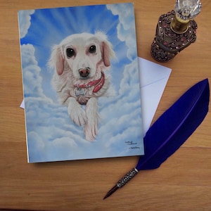 Tarjeta de felicitación White Puppy, tarjetas impresas en blanco de alta calidad de originales de bellas artes dibujadas a mano.