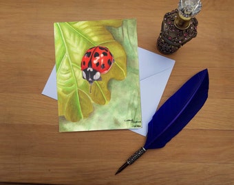 Ladybird greetings card, Blank high quality printed cards from hand drawn fine art original.