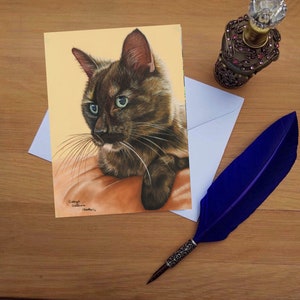 Carte de vœux Tortoiseshell Cat, Cartes imprimées vierges de haute qualité à partir d’œuvres d’art originales dessinées à la main.
