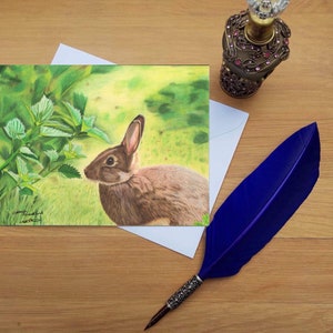 Tarjeta de felicitación Bunny Rabbit, tarjetas impresas en blanco de alta calidad de originales de bellas artes dibujadas a mano.