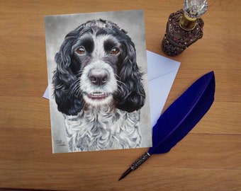 Cocker Spaniel Greetings Card, blank high quality printed cards from hand drawn fine art original.