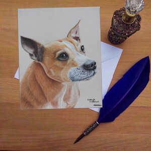 Staffordshire Bull Terrier Kreuz Grußkarte, Blanko hochwertige gedruckte Karten aus handgezeichneten Fine Art Original.