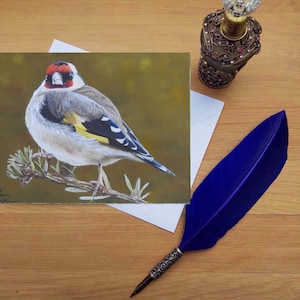 Tarjeta Goldfinch, tarjetas impresas en blanco de alta calidad de originales de bellas artes dibujadas a mano.