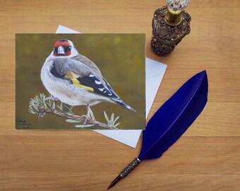 Goldfinch Karte, Blank hochwertig gedruckte Karten von Hand gezeichnet Fine Art Original.