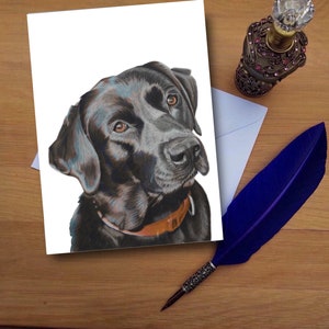 Zwarte Labrador Wenskaart, blanco hoge kwaliteit gedrukte kaarten van handgetekende beeldende kunst origineel.