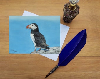 Puffin greetings card, Blank high quality printed cards from hand drawn fine art original.