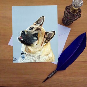 Amerikanische Akita Grußkarte, Blankokarten von handgezeichneten Fine Art Originalen.