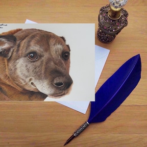 Staffordshire Bullterrier Grußkarte, Blank hochwertig gedruckte Karten von Hand gezeichnet Fine Art Original.