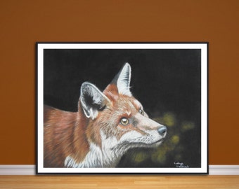 Fox fine art Giclee print, from hand drawn pastel original artwork