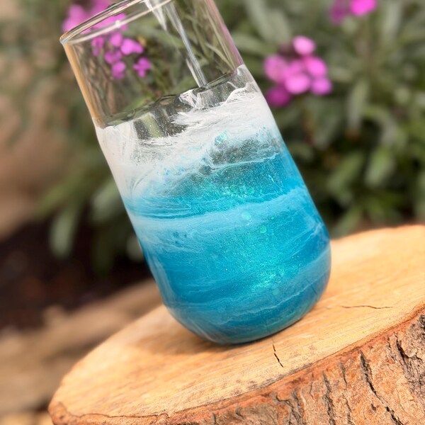 Ocean inspired Resin Blue Tall Tumbler Glass