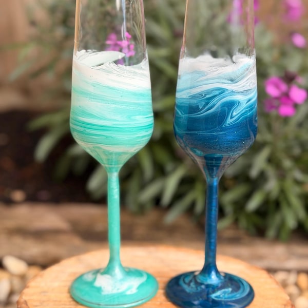 Ocean Resin Champagne Flutes Made to Order