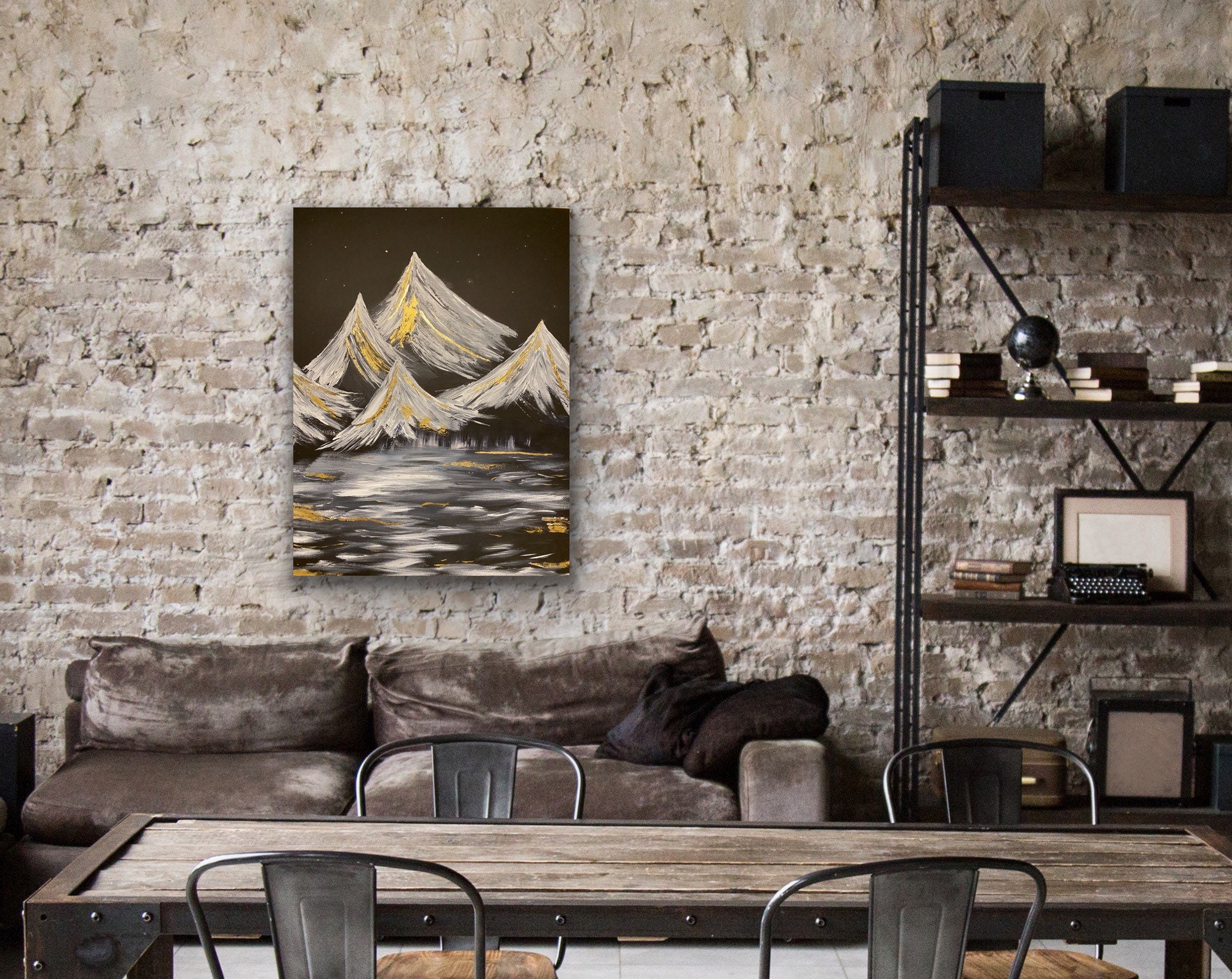 Large black and gold mountains canvas art Etsy