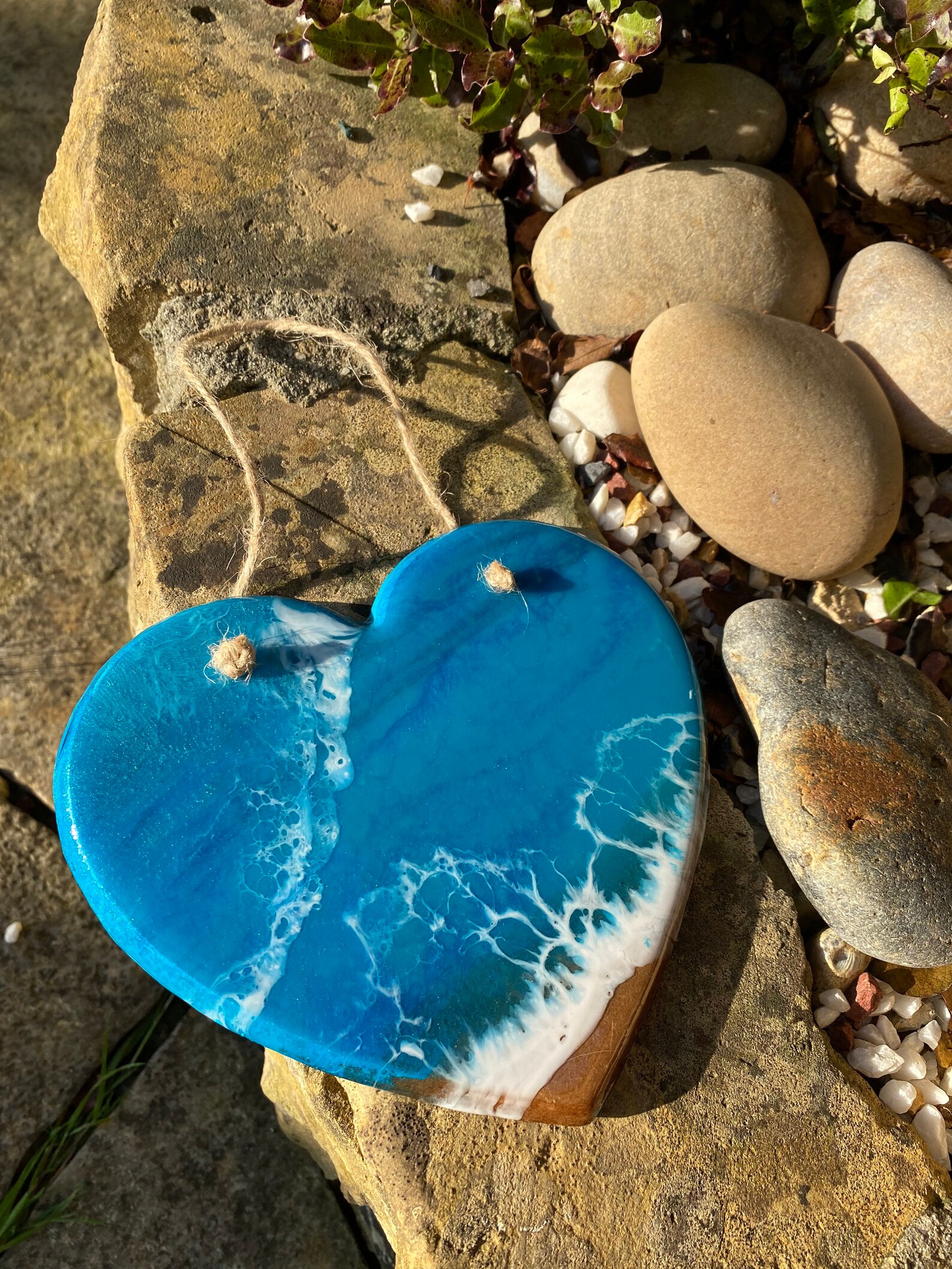 Resin ocean art on wooden heart Etsy