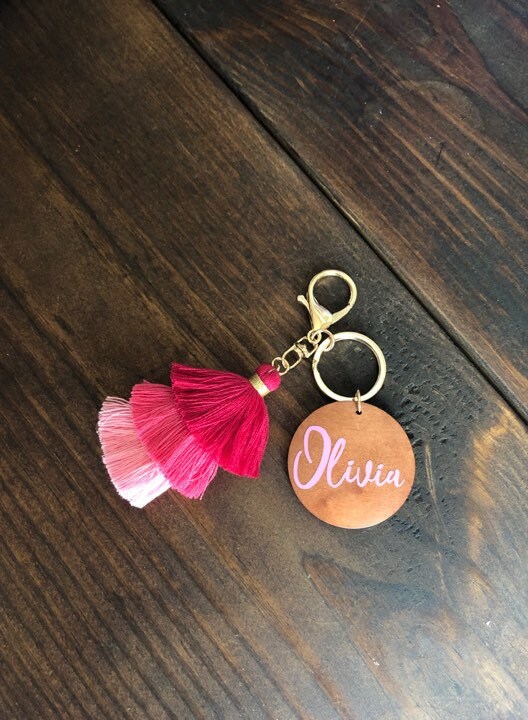 Ombre Name personalized Tassel Key chain, Wooden monogram Key Chain, …