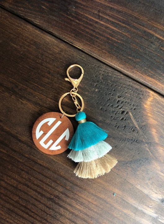 Ombre Monogram Tassel Key chain Wooden monogram Key Chain | Etsy