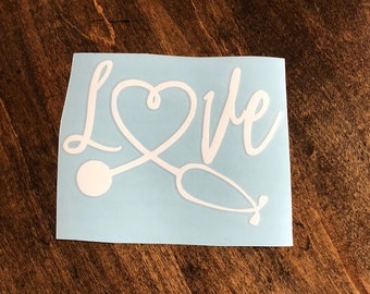 Love nurse decal, RN decal, stethoscope decal, nursing school decal,Gift for her, gifts under 10, yeti decal, laptop decal, car decal,