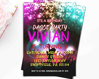 Dance Party Theme , Music Dance Party Invitation, Dance Party Invite, Disco Party, Disco Invite, Shake It, Birthday Invitation, Printable