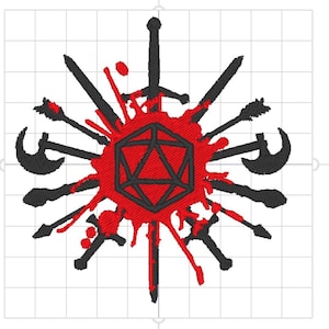 D20 Dice Bag Embroidery Design: Medieval Weapons, 4x4 (Digital File)