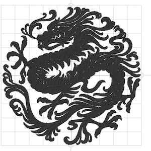 Asian Dragon Embroidery Design: Chinese New Year Patch, In-the-Hoop (4x4 Digital ITH File)