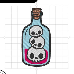 Skulls in Bottle Machine Embroidery Design: Halloween Patch 4x4 (Digital File)
