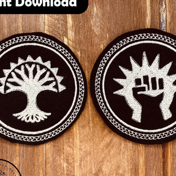 Magic the gathering Guilds Boros Legion, Selesnya Conclave MTG Return to Ravnica patch design Machine embroidery pattern in the hoop 4x4 ITH