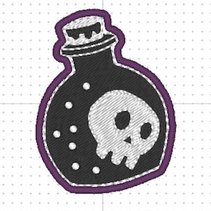 Skull Potion Kawaii Patch: Halloween Machine Embroidery Design (4x4 ITH Digital File)