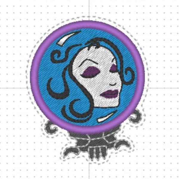 Madame Leota Haunted Mansion Foolish mortals patch design. Machine embroidery pattern in the hoop. 4x4 size digital ith file.