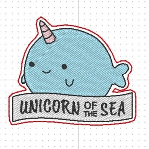Unicorn Narwhal patch or feltie design machine embroidery pattern in the hoop 4x4 digital ith file