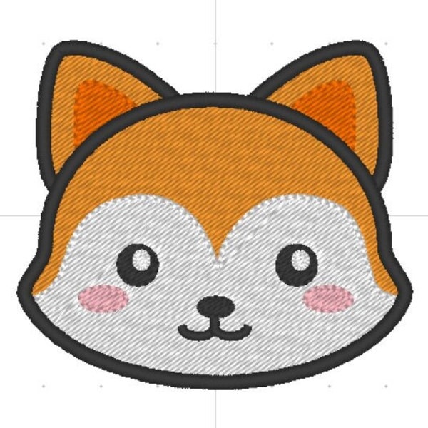 Fox Kawaii animals patch design machine embroidery pattern in the hoop 4x4 digital ith file