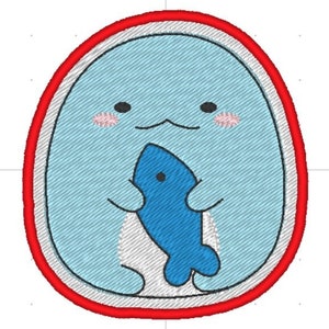 Kawaii Seal Tokage Embroidery Design: Fish Patch Feltie (4x4 ITH Digital File)