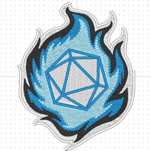 D20 Dice Fire & Ice Embroidery Patch: RPG In The Hoop Design (4x4 Digital ITH File)