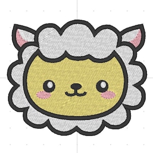 Sheep Lamb Kawaii animals patch design. Machine embroidery pattern in the hoop. 4x4 size digital ith file.