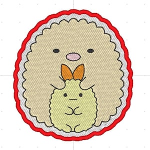 Kawaii Tonkatsu Tempura anime patch design. Machine embroidery pattern in the hoop. 4x4 size digital ith file.