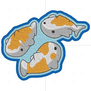 Koi Fish Anime Embroidery Design: Kawaii Patch, In-the-Hoop (4x4 ITH Digital File)