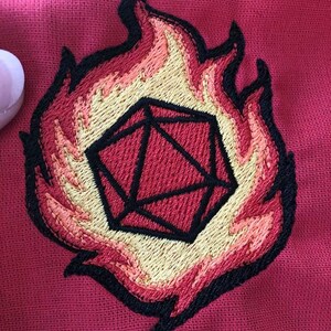 Dice D20 fire and ice (2 variations) dungeons and dragons RPG patch design. Machine embroidery pattern in the hoop 4x4 size digital ITH file
