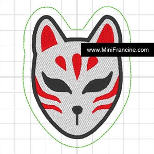 Kitsune Mask Anime Embroidery Patch Design: 4x4 ITH Digital File