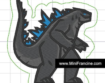 Godzilla Patch Embroidery Design: Japanese Kaiju Gojira, 4x4 ITH File (Digital Download)