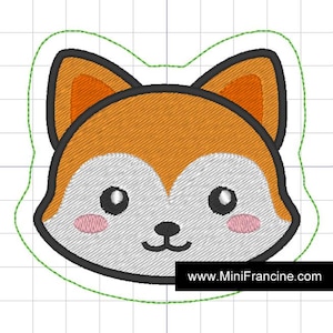 Fox Kawaii animals patch design machine embroidery pattern in the hoop 4x4 digital ith file