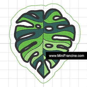 Monstera plant leaf patch design machine embroidery pattern in the hoop 4x4 digital ith file